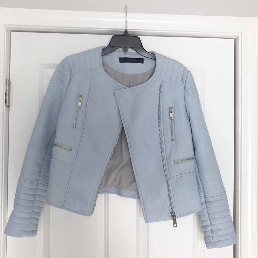 Zara powder blue motorcycle jacket
